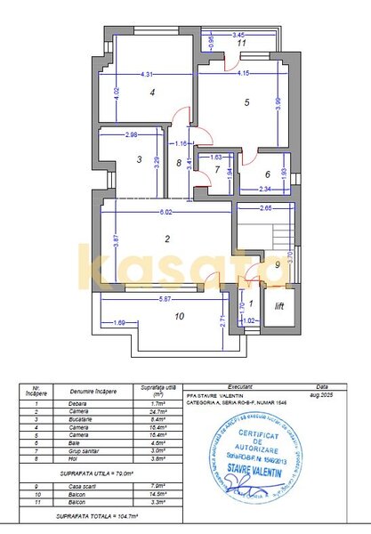 Mosilor, 3 camere, et. 3, 2 bai, 79 mp utili, 105 mp total